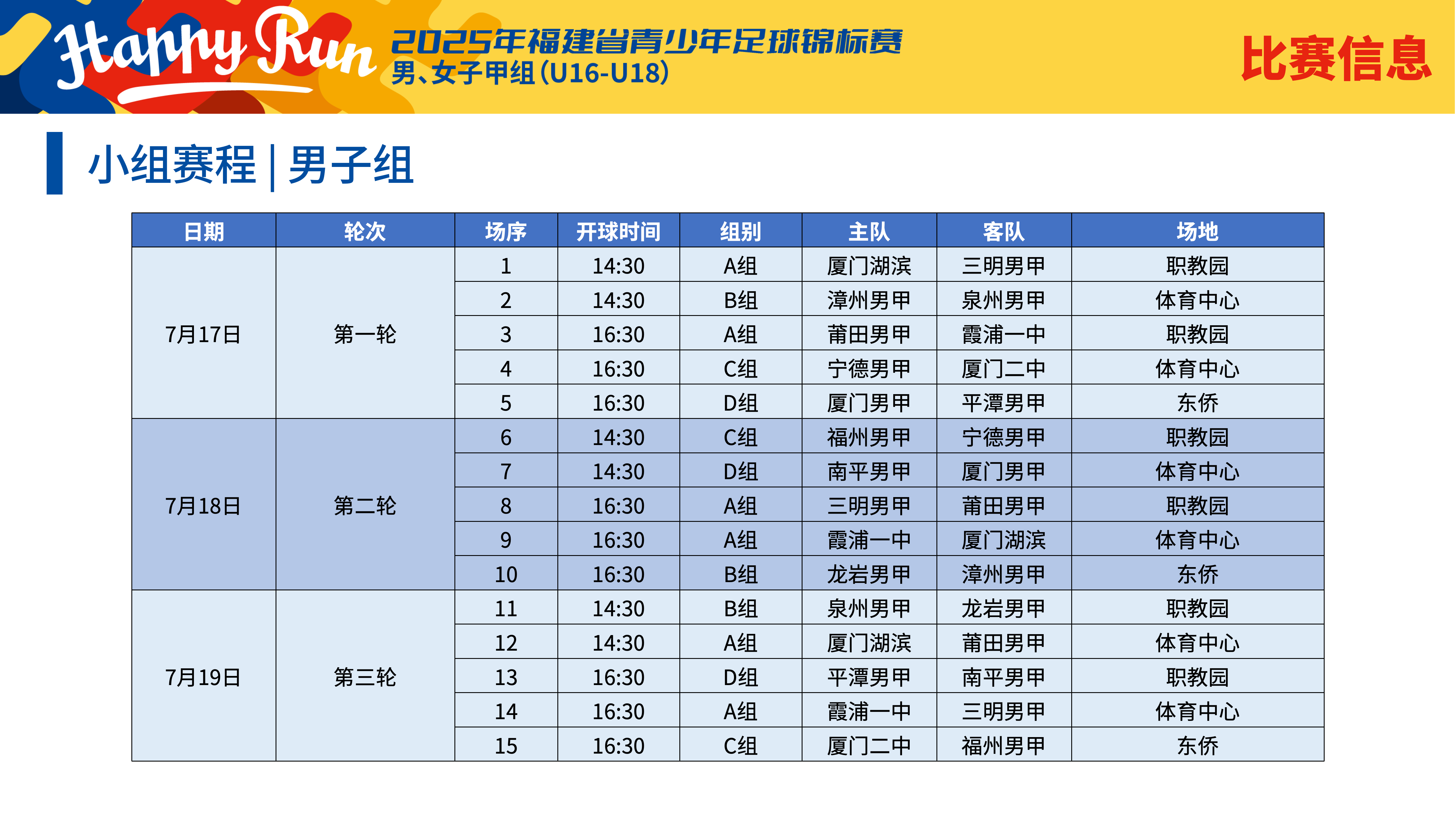 明日开赛！福建省青少年足球锦标赛甲组比赛(U16-U18)来啦！